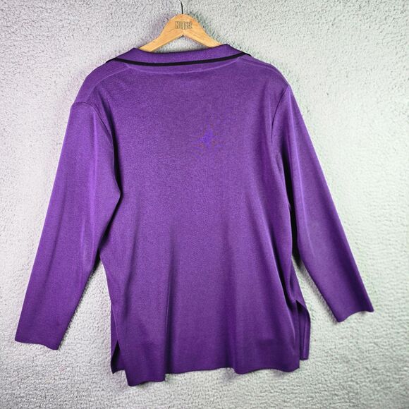 Howard Wolf Escape Cardigan L Purple VTG Open Front Collar Pocket Side Slit Pads - Picture 2 of 15
